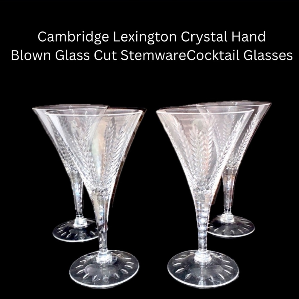 4 - Cambridge Lexington Crystal Hand-Blown, Cut Stemware Cocktail Glasses.